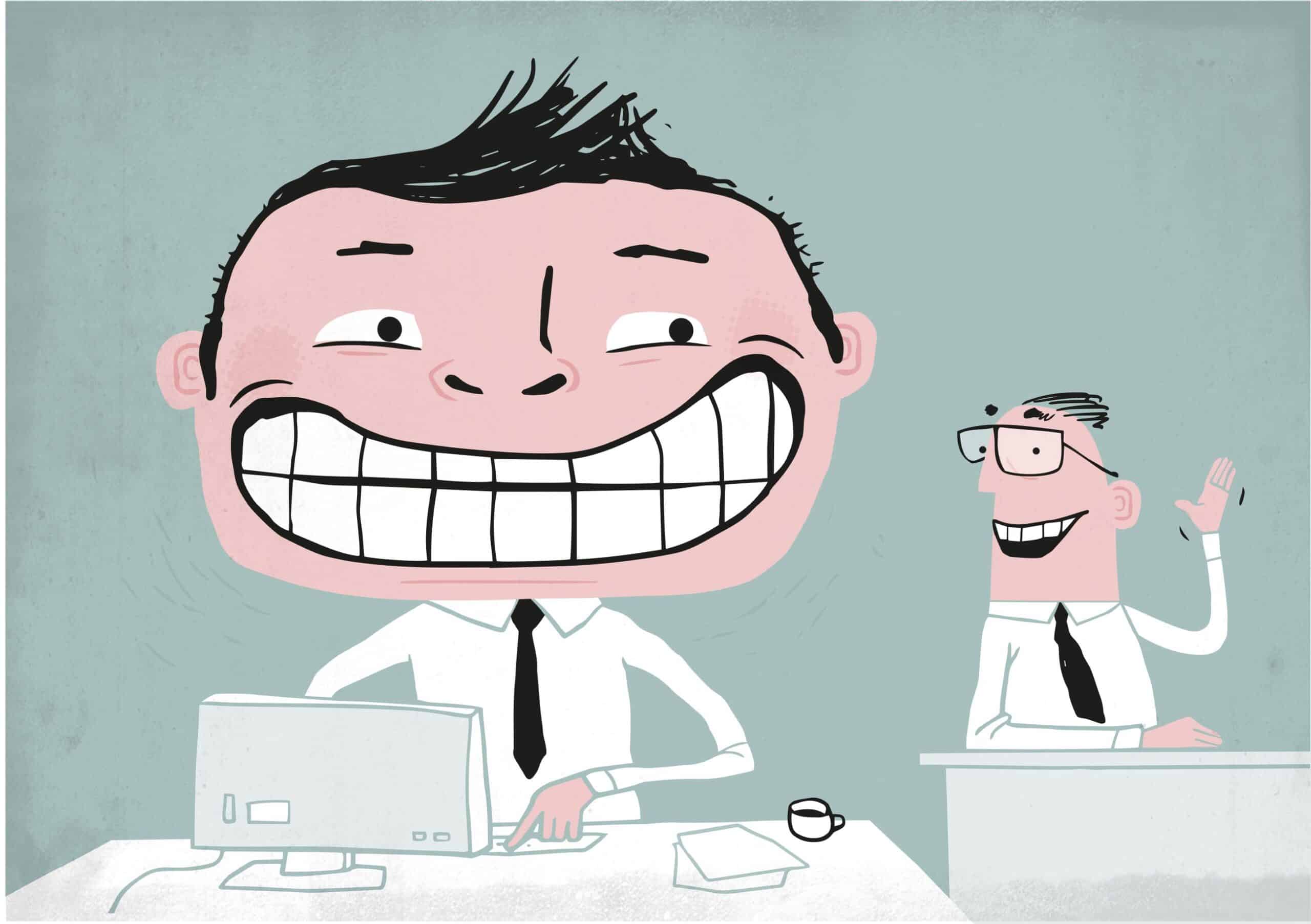 Humør: Tegning av to blide menn på jobb.