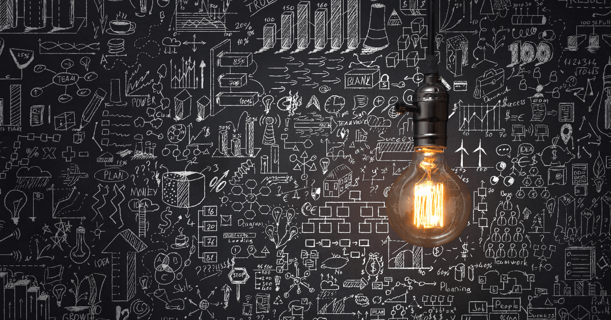 Tavle med notater for strategi og planlegging