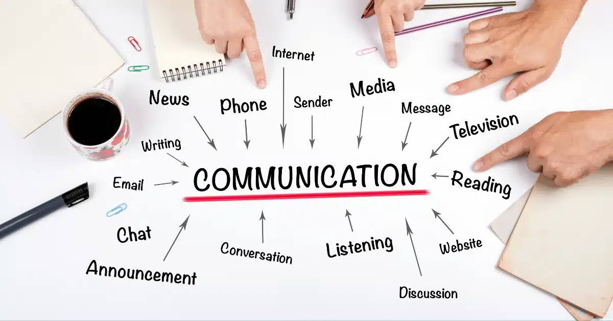 Hender som peker på ord knyttet til kommunikasjon