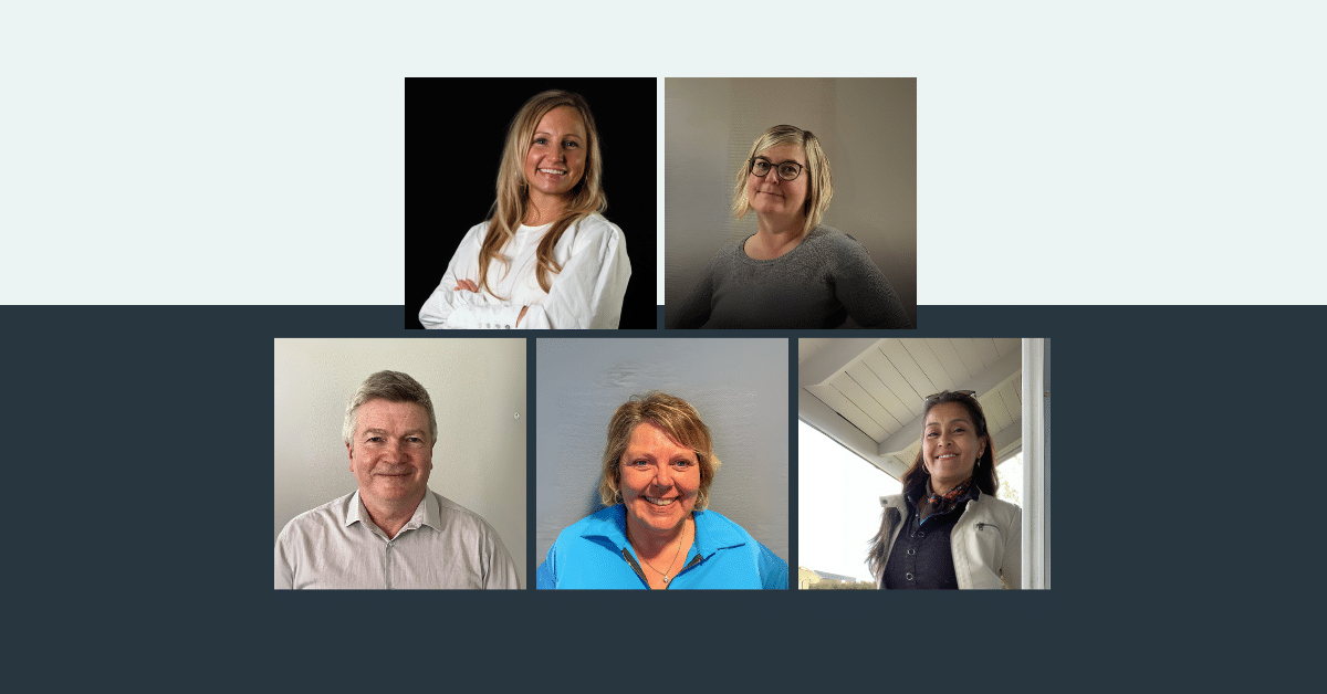 Portrett av Anita, Elizabeth, Jon, Kathrine og Mona