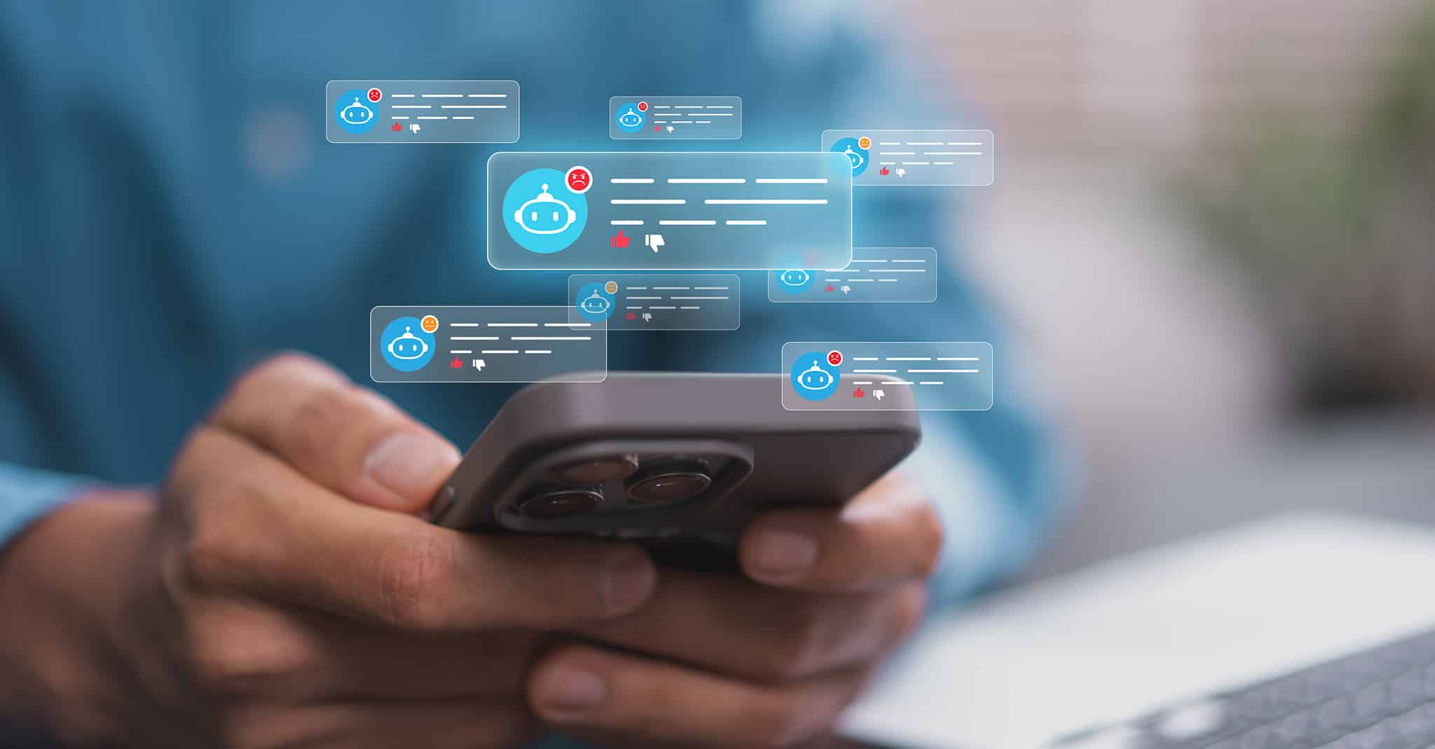 En mann skriver på mobiltelefonen sin.
